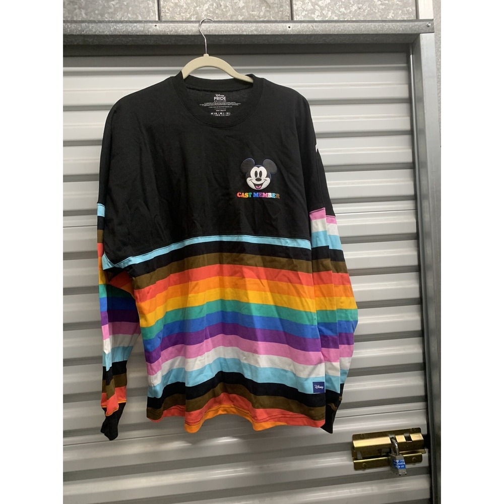NWT Disney Pride Cast Member Spirit Jersey Mickey Rainbow Puff Print Large